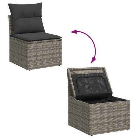 7-delige Loungeset met kussens poly rattan grijs 9