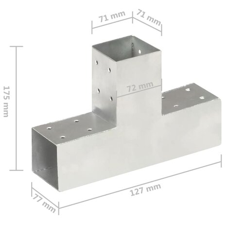 Paalverbindingen 4 st T-vorm 71x71 mm gegalvaniseerd metaal 7