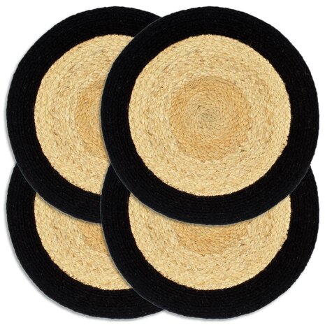 Placemats 4 st 38 cm jute en katoen natuurlijk en zwart 1