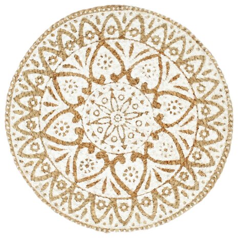 Placemats 4 st rond 38 cm jute wit 2