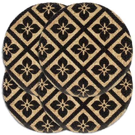 Placemats 4 st rond 38 cm jute zwart 1