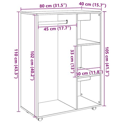 Kledingkast 80x40x110 cm bewerkt hout artisanaal eikenkleur 10