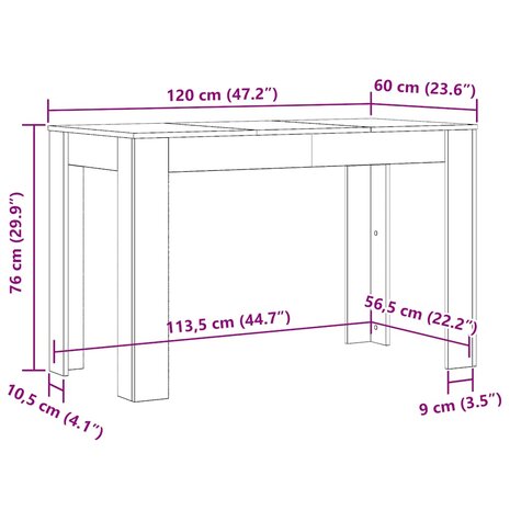 Eettafel 120x60x76 cm bewerkt hout artisanaal eikenkleur 10