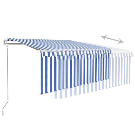 Luifel met rolgordijn, LED en windsensor 3,5x2,5 m blauw en wit   4