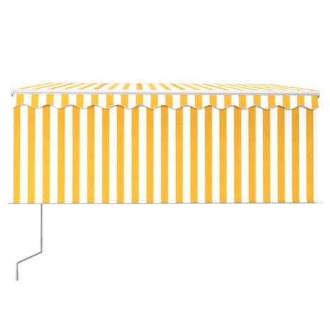 Luifel met rolgordijn, LED en windsensor 3,5x2,5 m geel en wit   3
