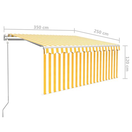 Luifel met rolgordijn, LED en windsensor 3,5x2,5 m geel en wit   10
