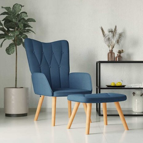 Relaxstoel met voetenbank stof blauw 1