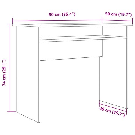 Bureau 90x50x74 cm bewerkt hout artisanaal eikenkleur 9