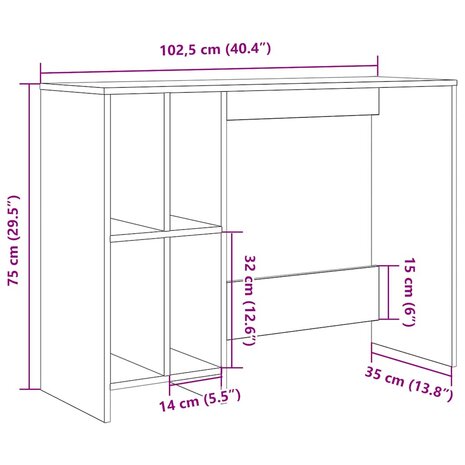 Bureau 102,5x35x75 cm bewerkt hout oud houtkleurig 9
