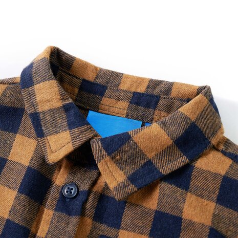 Kinderoverhemd geruit 92 cognackleurig en blauw 3