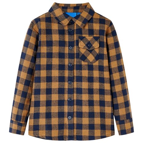 Kinderoverhemd geruit 116 cognackleurig en blauw 1