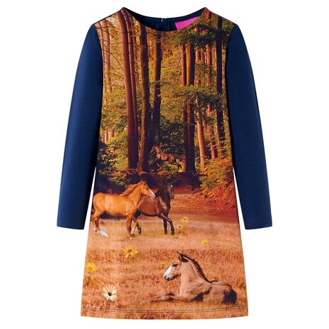Kinderjurk met lange mouwen 116 marineblauw 1