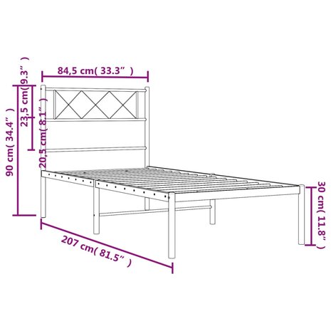 Bedframe met hoofdbord metaal zwart 80x200 cm 9