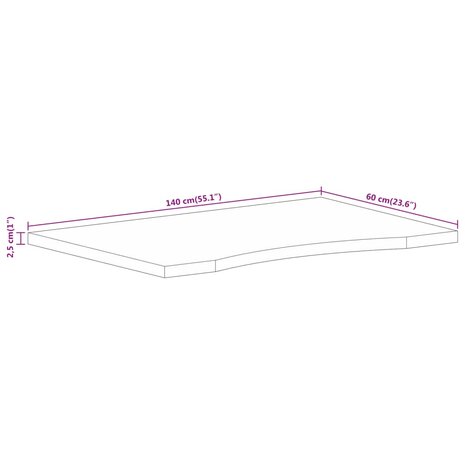 Bureaublad met ronding 140x60x2,5 cm massief ruw mangohout 8