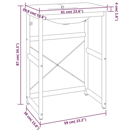 Wastafelframe met inbouwwastafel ijzer wit 7