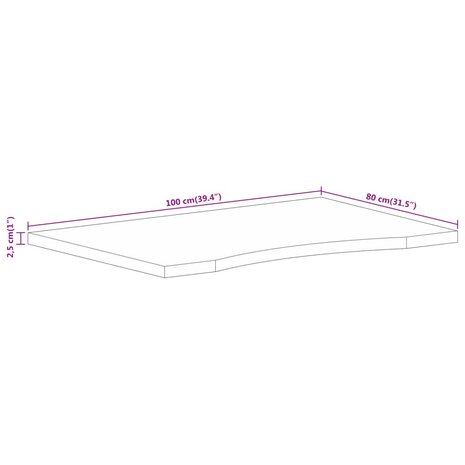 Bureaublad met ronding 100x80x2,5 cm massief ruw mangohout 8