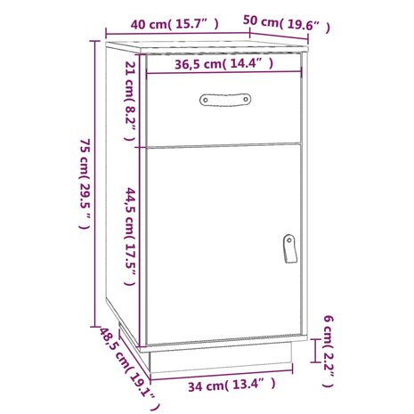 Bureaukastje 40x50x75 cm massief grenenhout wit 11