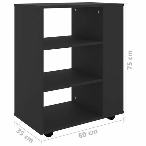 Rolkast 60x35x75 cm bewerkt hout zwart 10