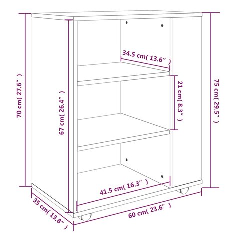 Rolkast 60x35x75 cm bewerkt hout gerookt eikenkleurig 10