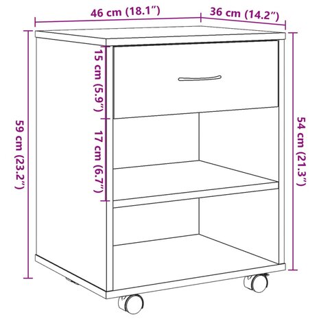 Rolkast 46x36x59 cm bewerkt hout artisanaal eikenkleurig 11