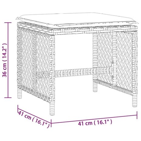 Tuinkrukken 4 st met kussens 41x41x36 cm poly rattan grijs 11