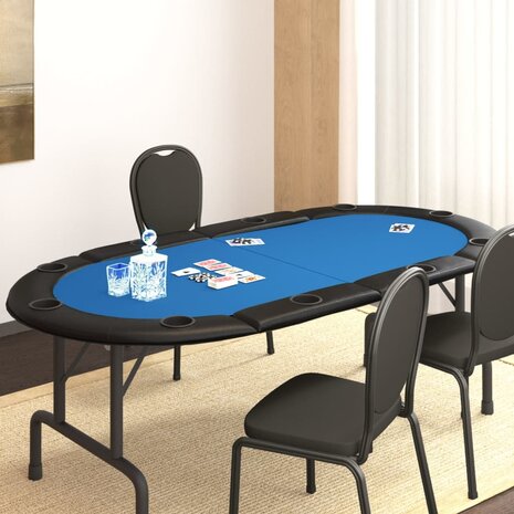 Pokertafelblad voor 10 spelers inklapbaar 208x106x3 cm blauw 1