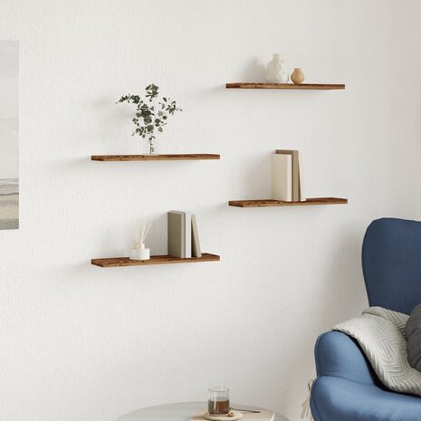 Wandschappen 4 st 40x10x1,5 cm bewerkt hout oud houtkleurig 3