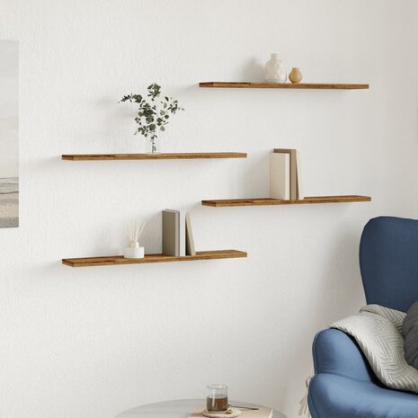 Wandschappen 4 st 60x10x1,5 cm bewerkt hout oud houtkleurig 3
