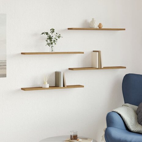 Wandschappen 4 st 60x10x1,5 cm bewerkt hout artisanaal eiken 3