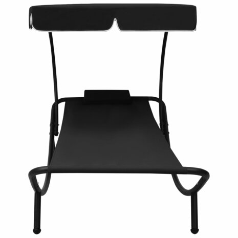 Loungebed met luifel en kussen zwart 2