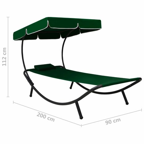 Loungebed met luifel en kussen groen 7