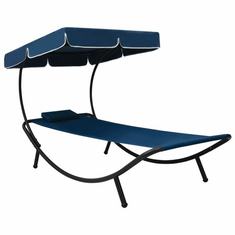 Loungebed met luifel en kussen blauw 1