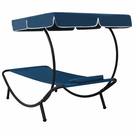 Loungebed met luifel en kussen blauw 4