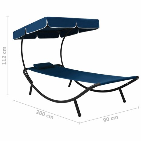 Loungebed met luifel en kussen blauw 7