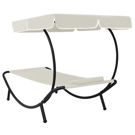Loungebed met luifel en kussen crèmewit 4