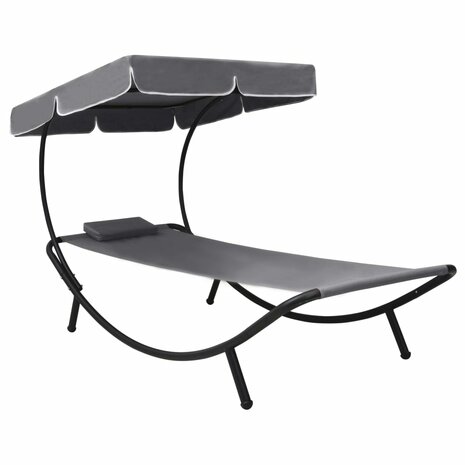 Loungebed met luifel en kussen grijs 1