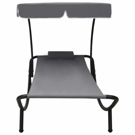 Loungebed met luifel en kussen grijs 3