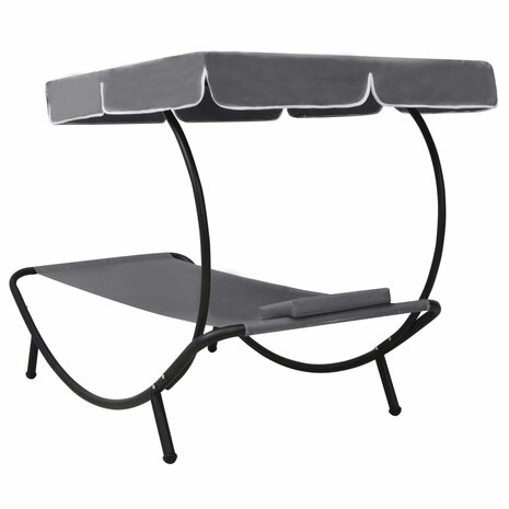 Loungebed met luifel en kussen grijs 4