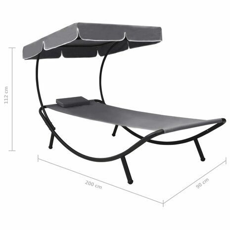 Loungebed met luifel en kussen grijs 7