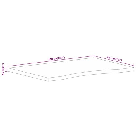 Bureaublad met ronding 110x80x2,5 cm massief ruw mangohout 8