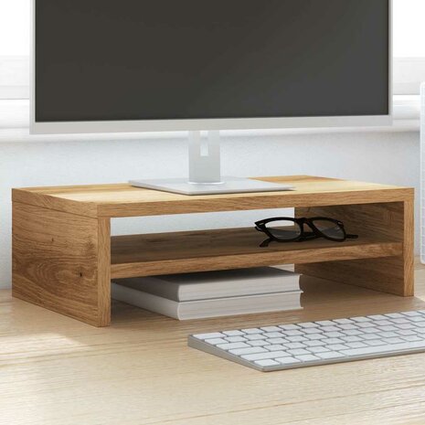 Monitorstandaard 42x24x13 cm bewerkt hout artisanaal eikenkleur 4
