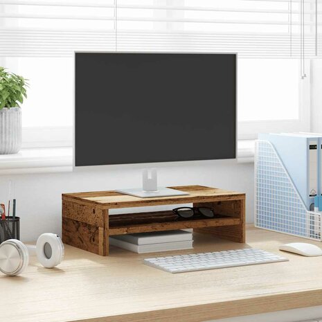 Monitorstandaard 42x24x13 cm bewerkt hout oud houtkleurig 3