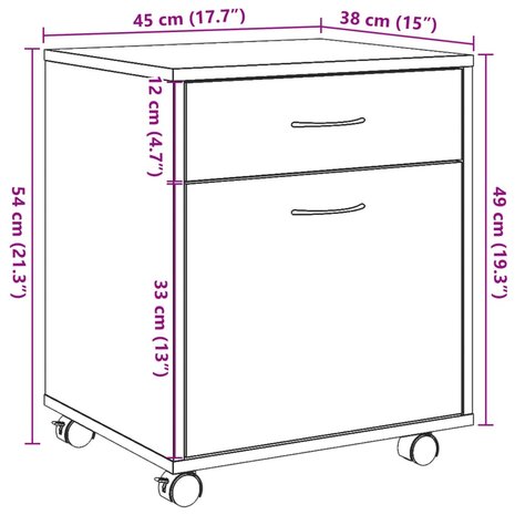 Rolkast 45x38x54 cm bewerkt hout artisanaal eikenkleur 11
