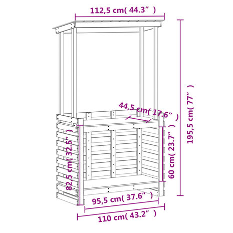 Tuinbartafel met dak bruin 112,5x57x195,5 cm massief hout 9