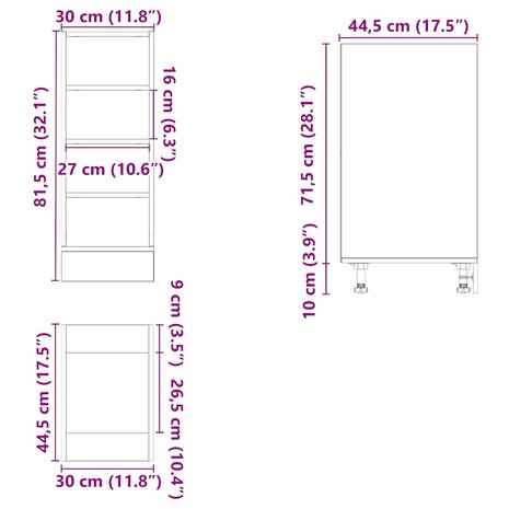Onderkast 30x44,5x81,5cm bewerkt hout grijs sonoma eikenkleurig 9