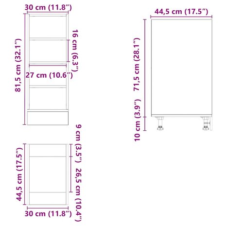 Onderkast 30x44,5x81,5 cm bewerkt hout bruin eikenkleur 9