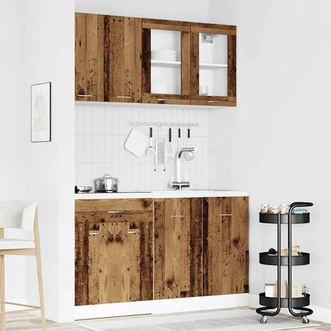 4-delige Keukenkastenset bewerkt hout oud houtkleurig 1