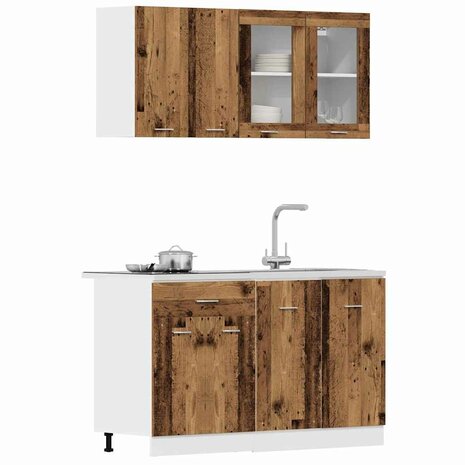4-delige Keukenkastenset bewerkt hout oud houtkleurig 3