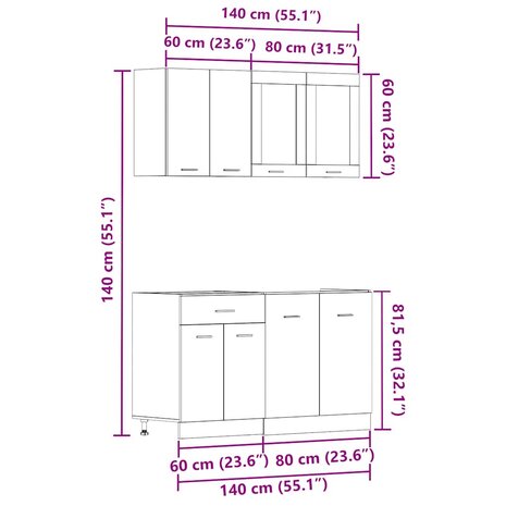 4-delige Keukenkastenset bewerkt hout oud houtkleurig 9