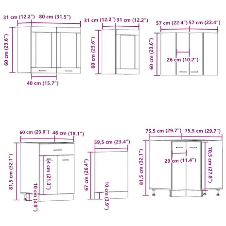 11-delige Keukenkastenset bewerkt hout oud houtkleurig 9